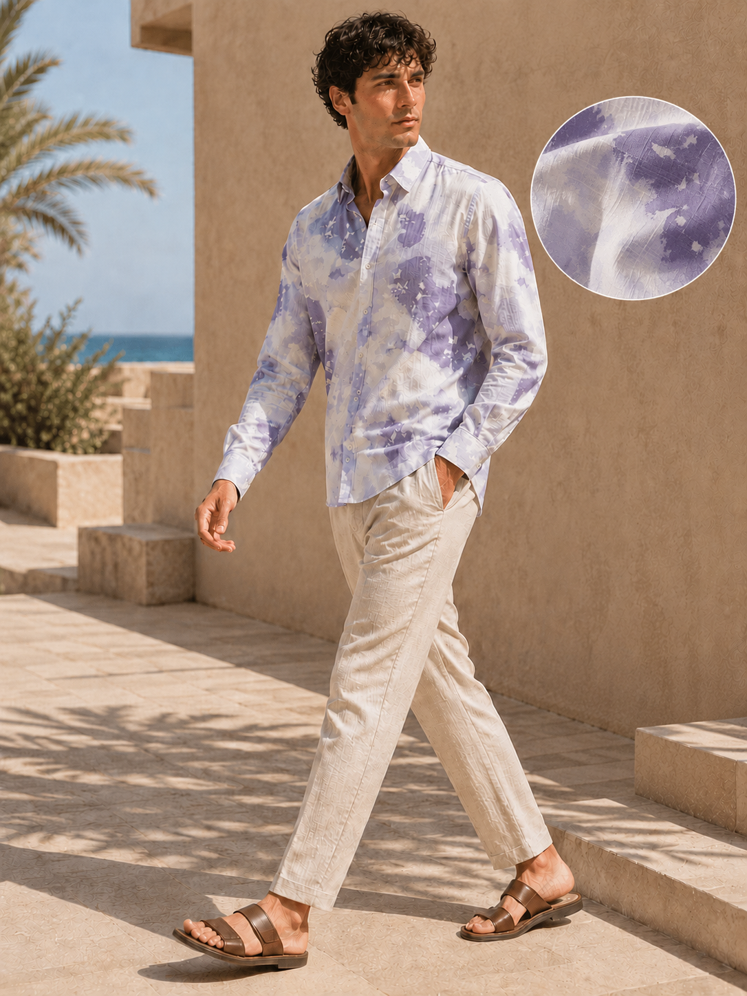 Men Purple Watercolor Print Shirt