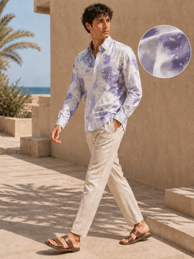 Men Purple Watercolor Print Shirt