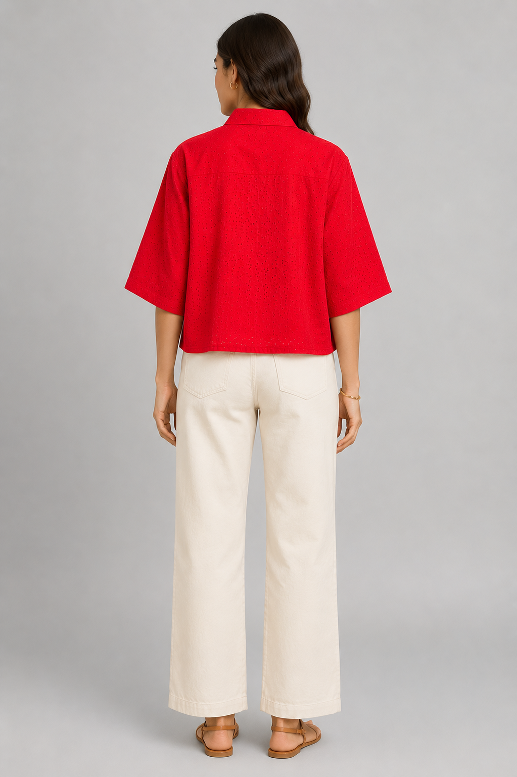 Women Red Shiffli Boxy Shirt