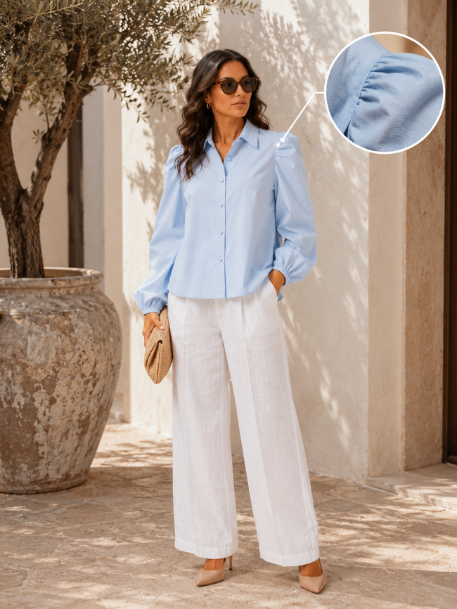 Women Blue Puff Sleeve Shirt