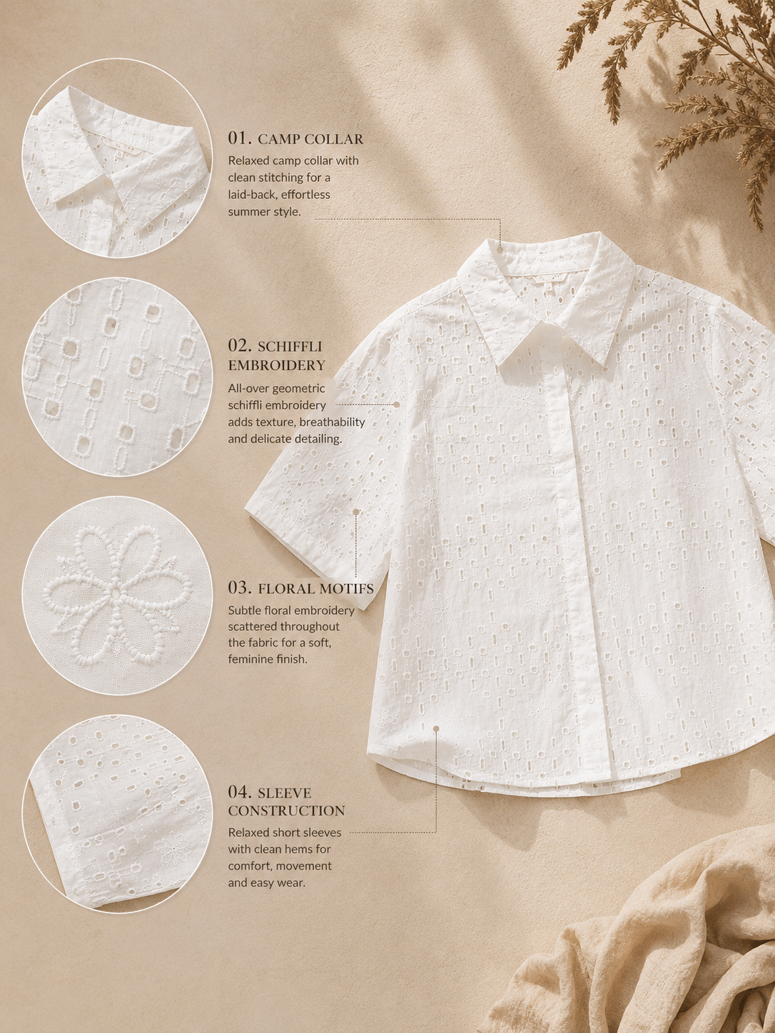 Women White Diamond Shiffli Boxy Shirt