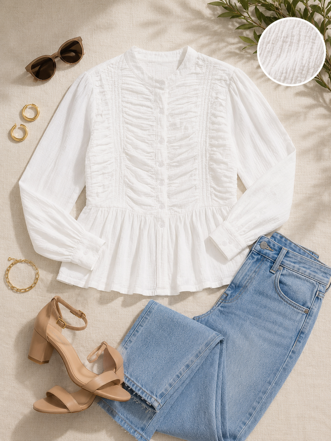 Women White Ruffle Front Peplum Top
