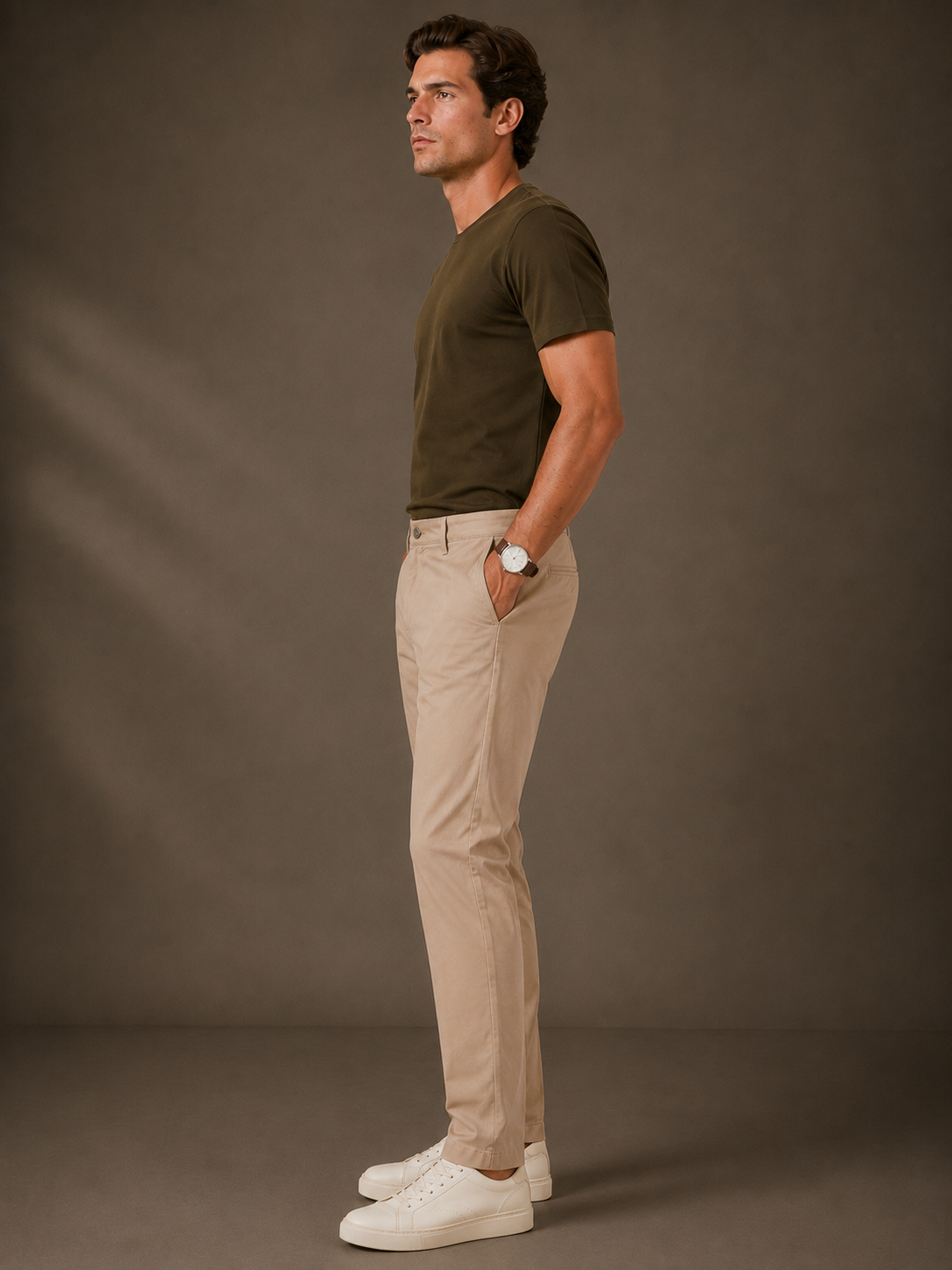 Men Khaki Tailored Fit Trousers
