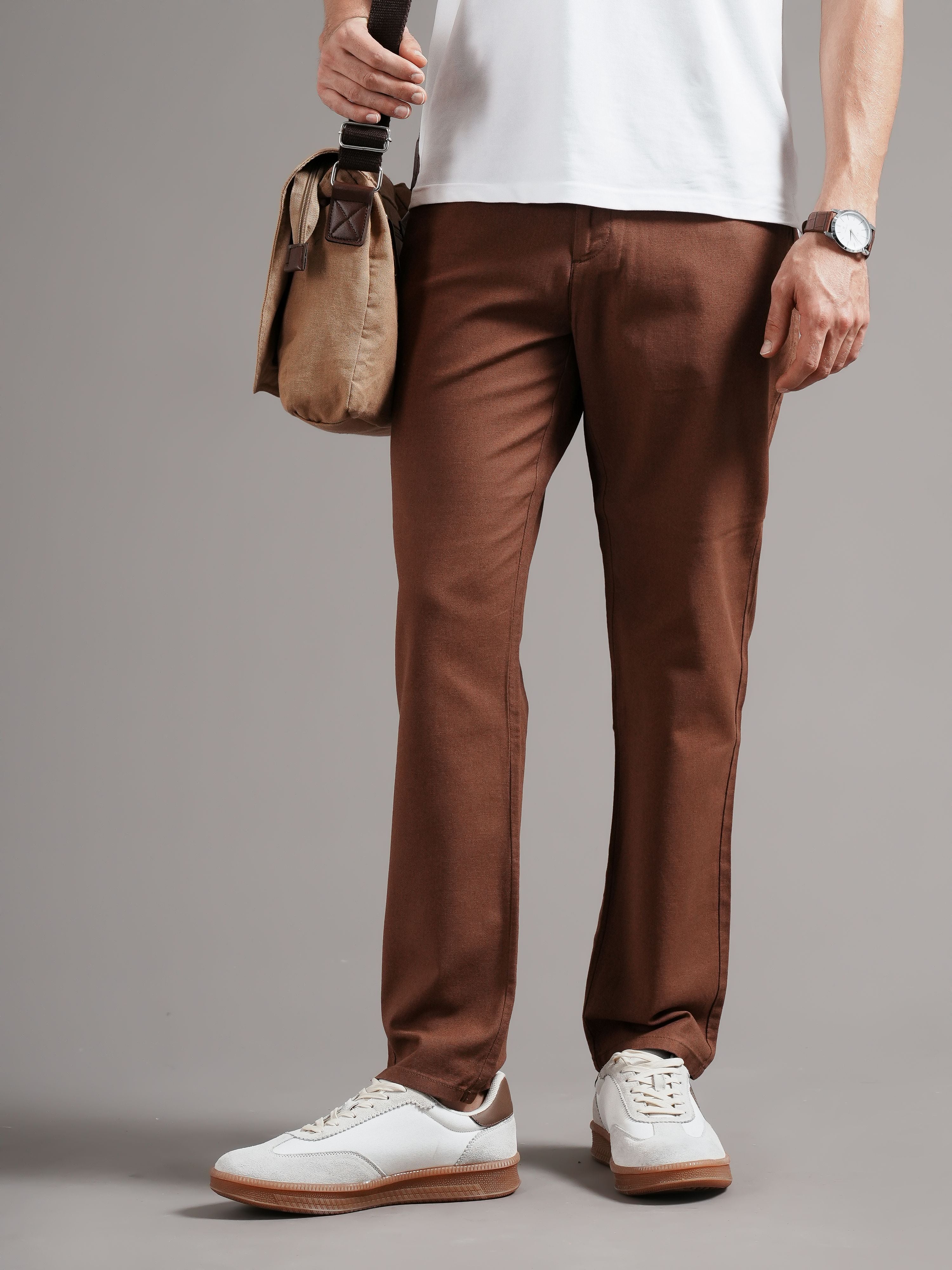 Men Brown Tailored Fit Trousers