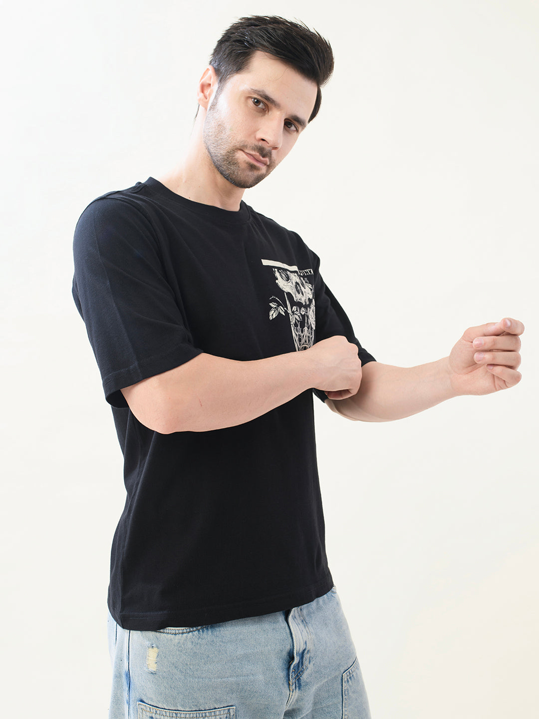 Men Black Cotton Oversized T-Shirt