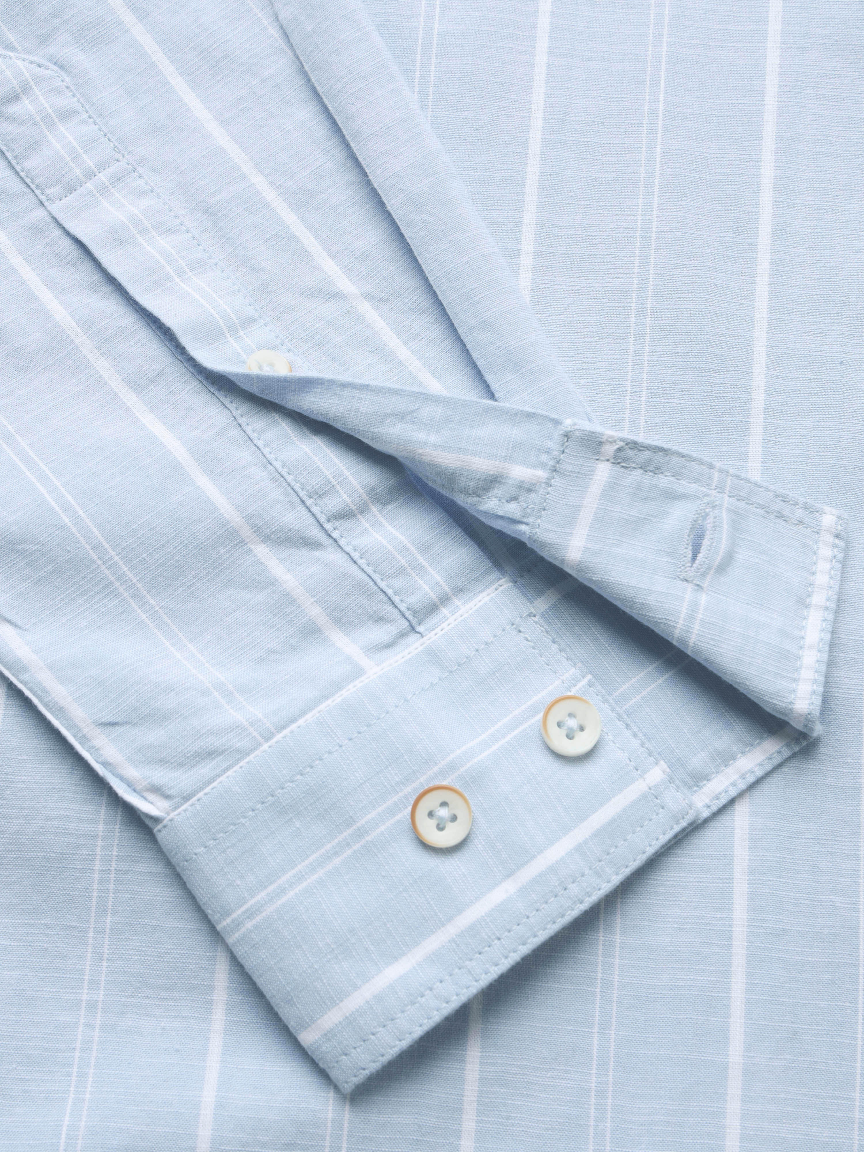 Men Blue Striped Cotton Shirt