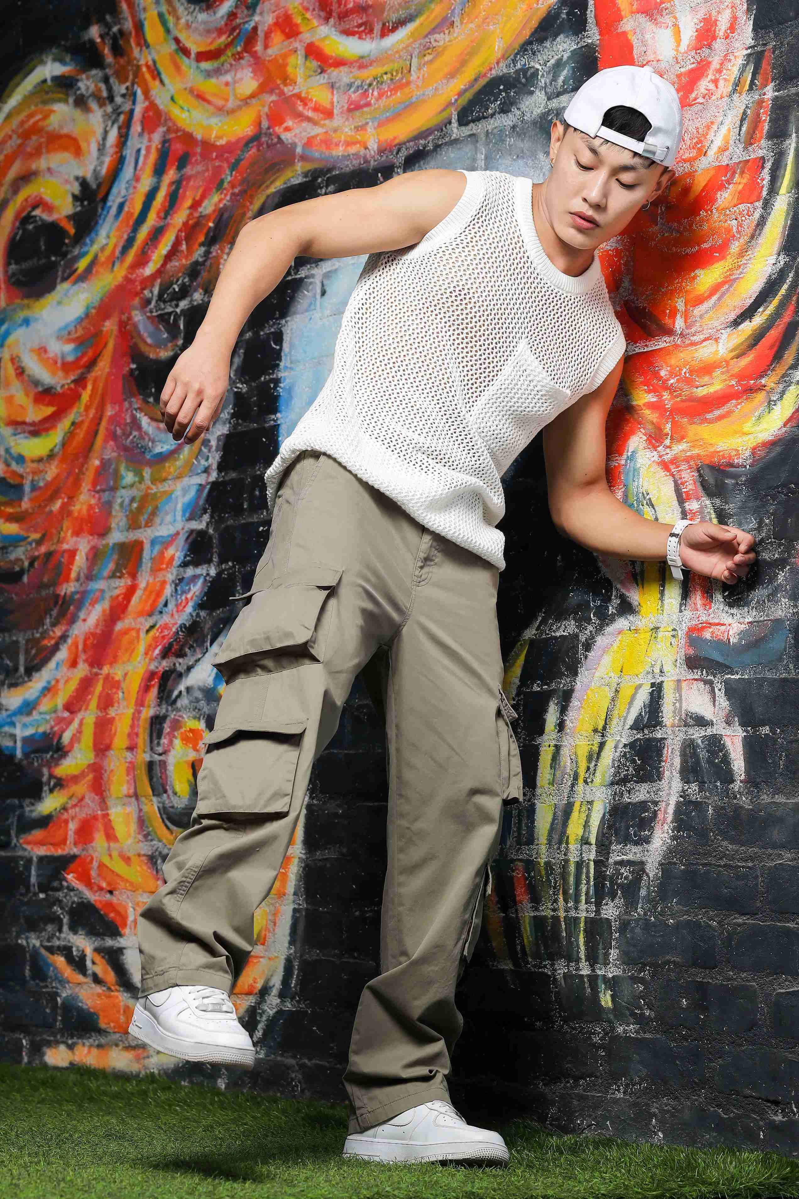 Unisex Grey Baggy Fit Cargo Trousers