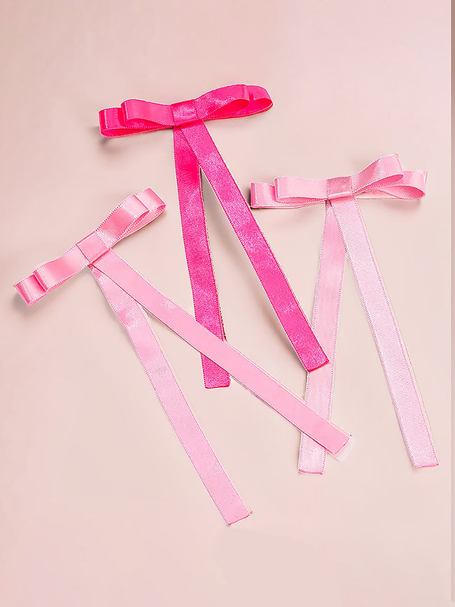 Women Pink Pretty Satin Ribbon Hair Bows Set Of 3