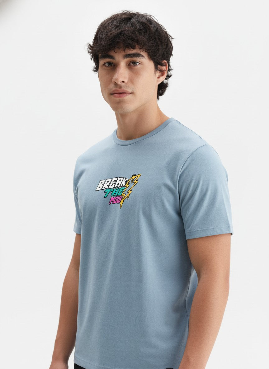 Men Cotton Ice Blue T-Shirt