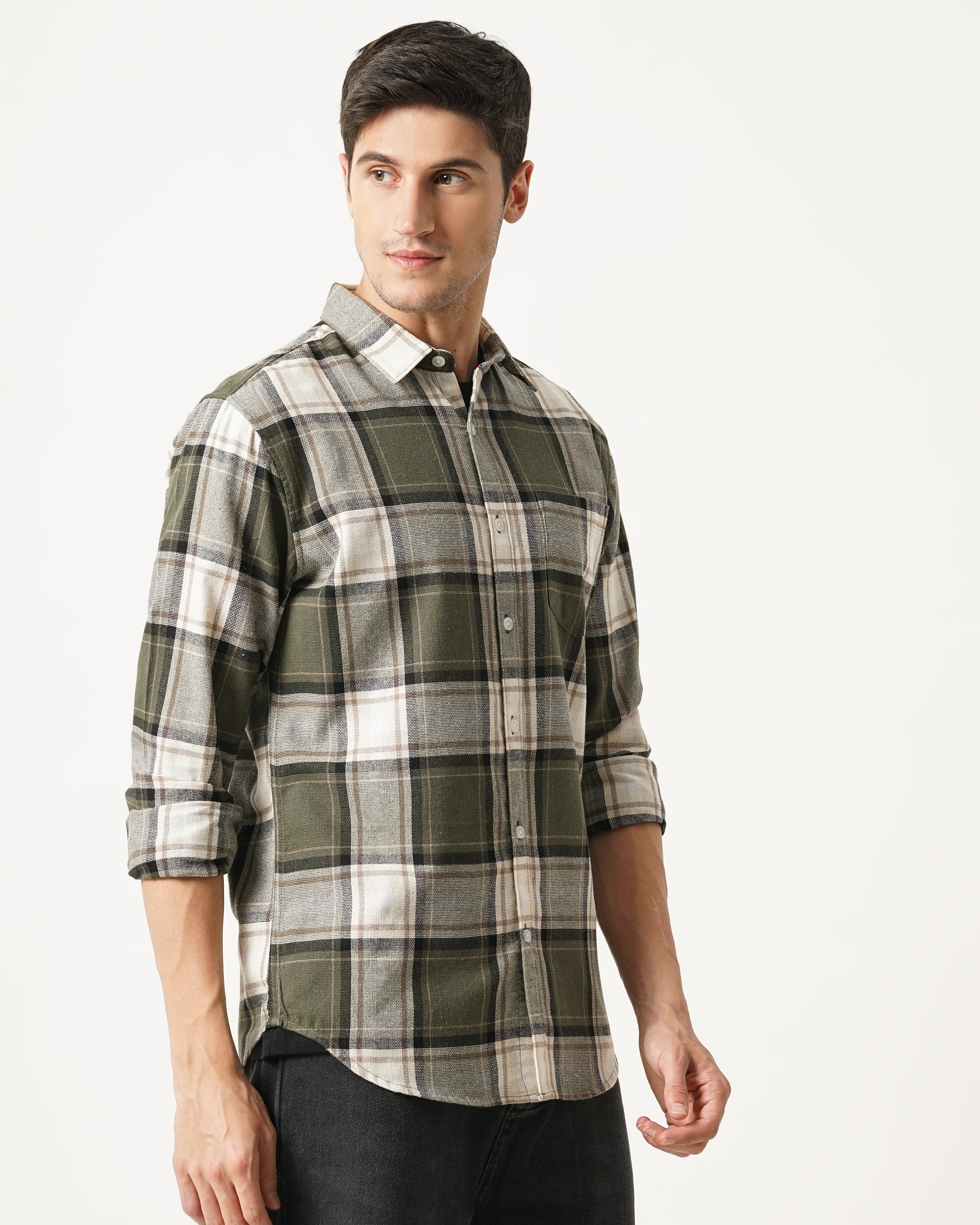 Men Green Checked Shirt