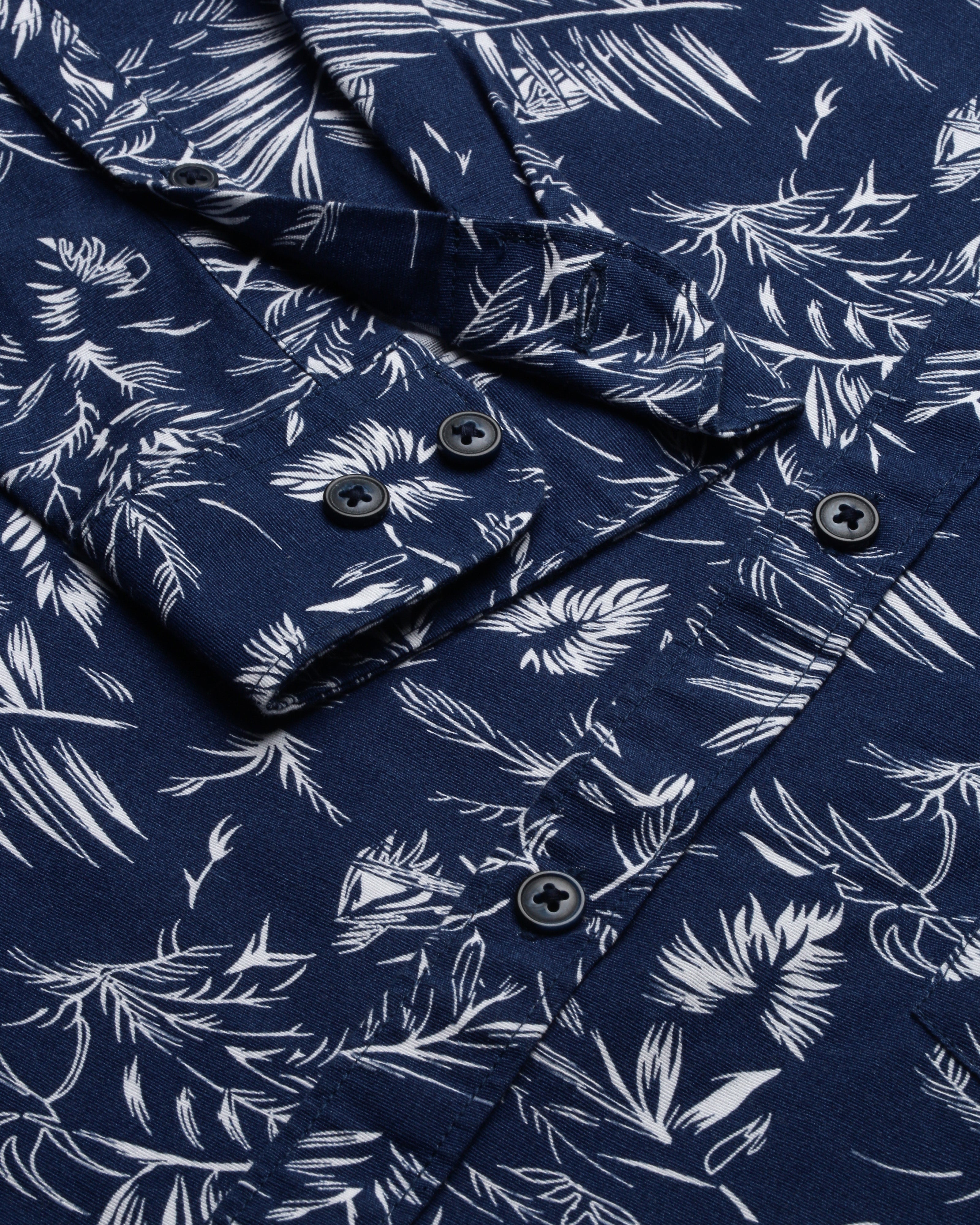 Men Navy Blue Cotton Slim Shirt