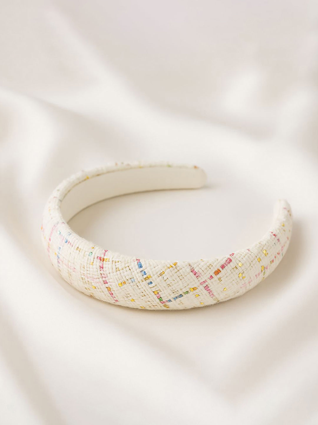 Women White Tweed Puff Hair Band