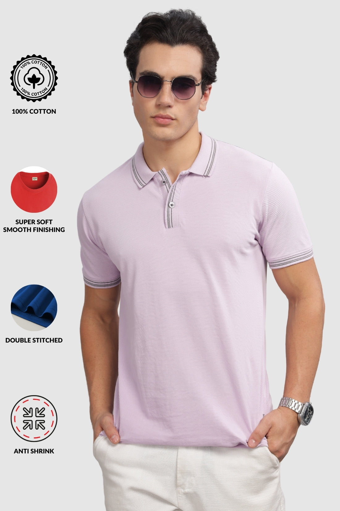 Men Lavender Regular Fit Polo T-Shirt