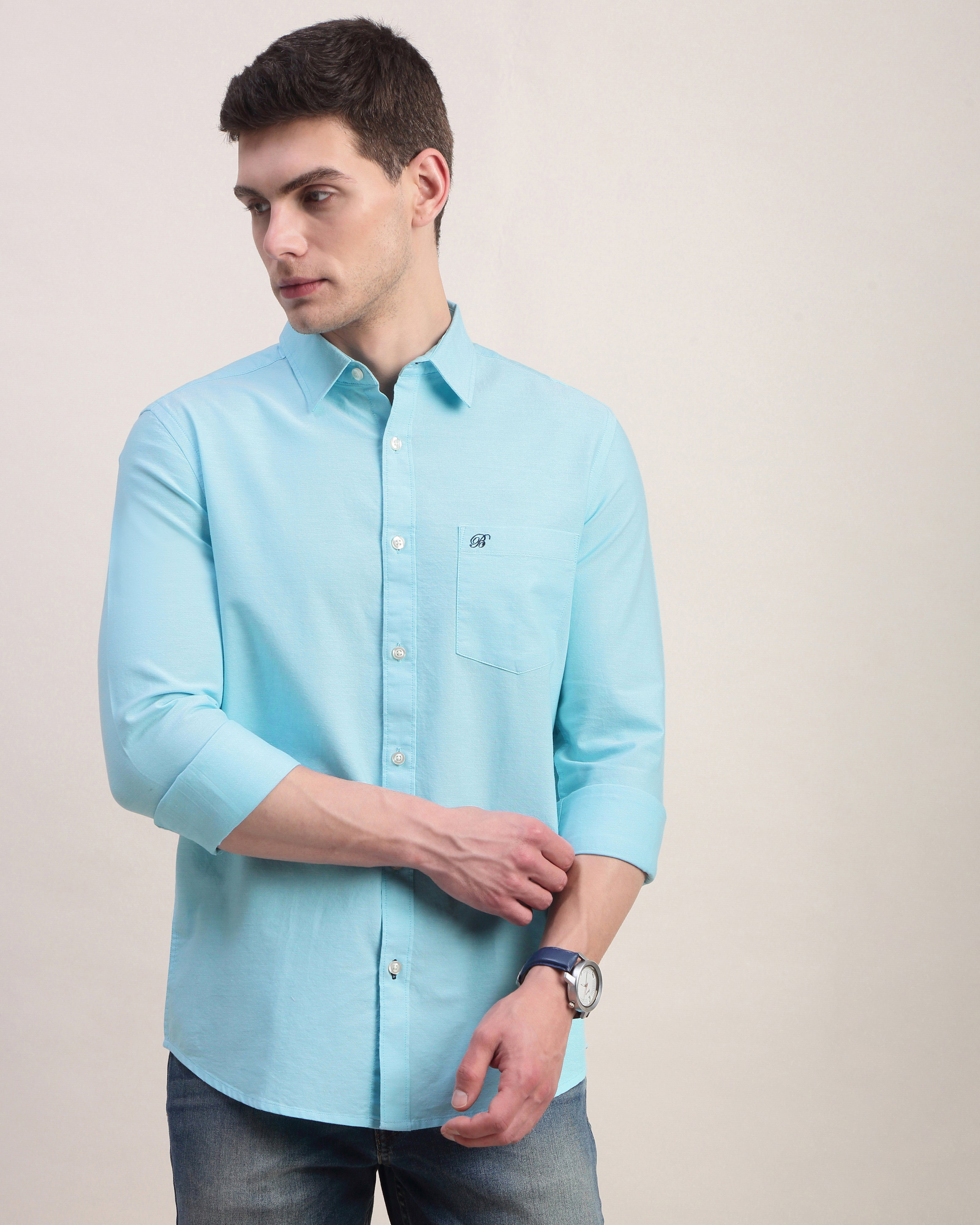 Men Blue Oxford Shirt
