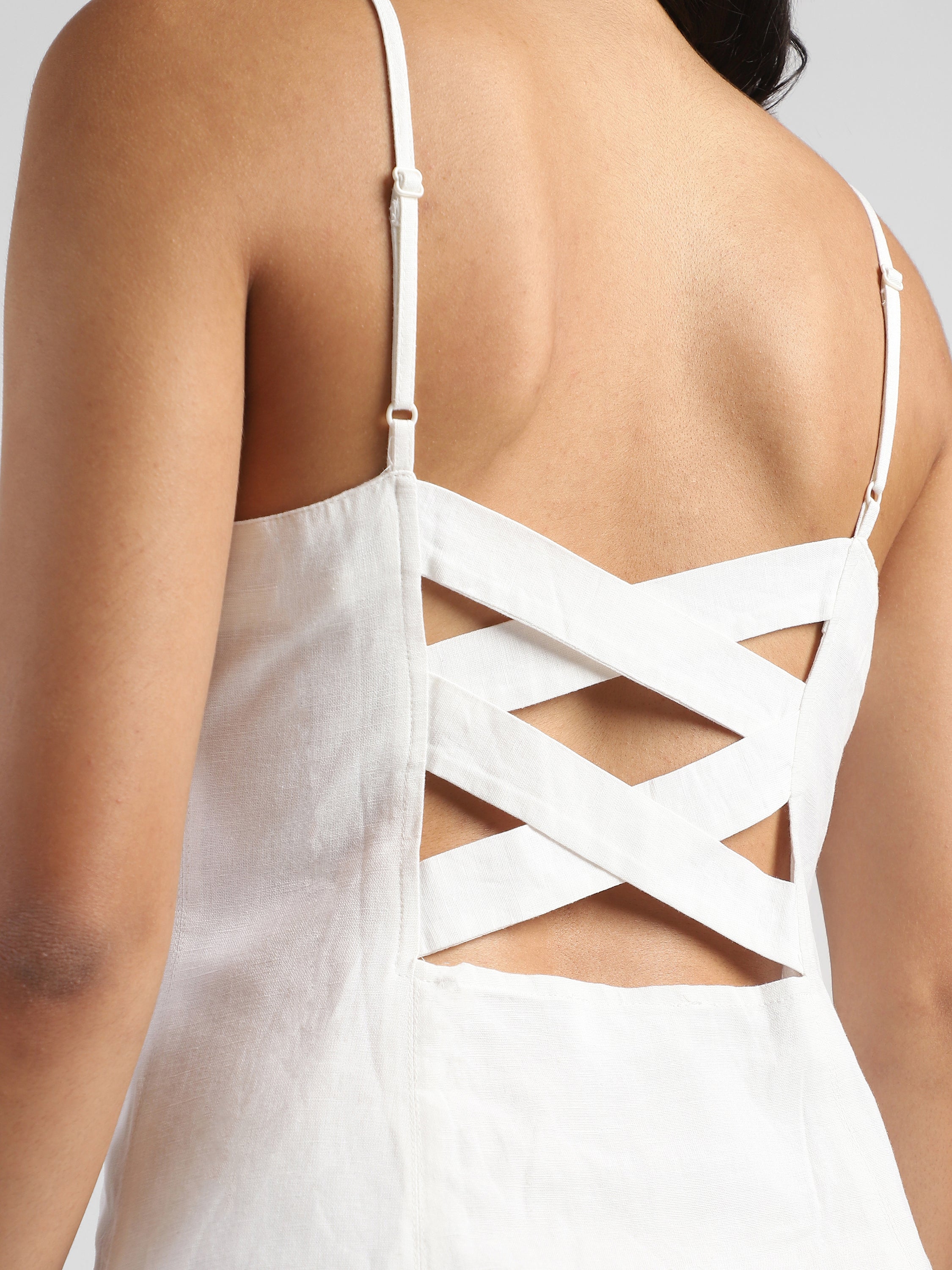 Women White A-Line Dress with strapped back