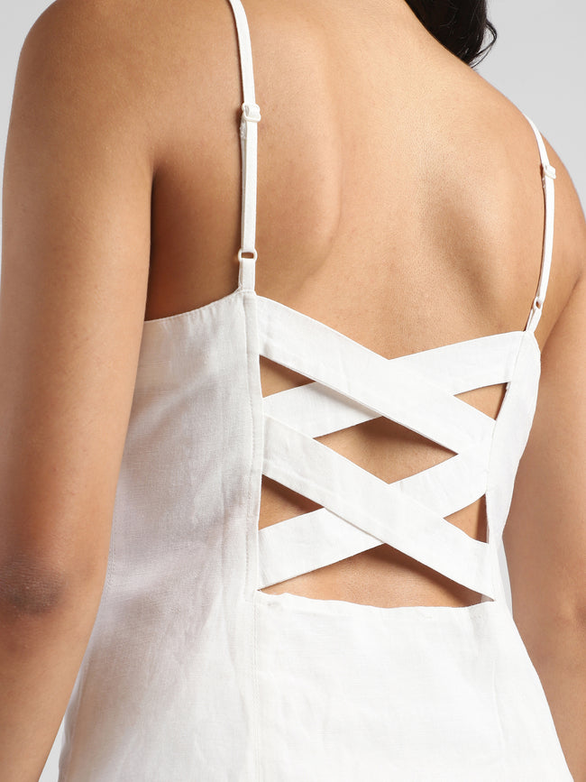 Women White A-Line Dress with strapped back