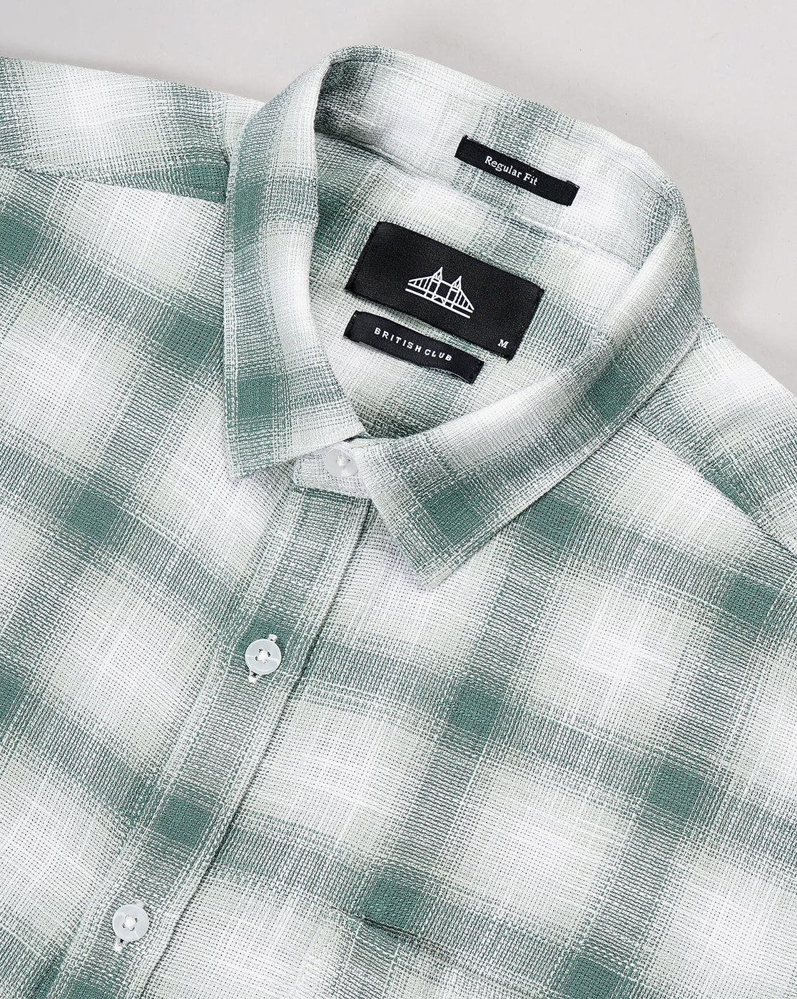 Men Green Cotton Slim Shirt
