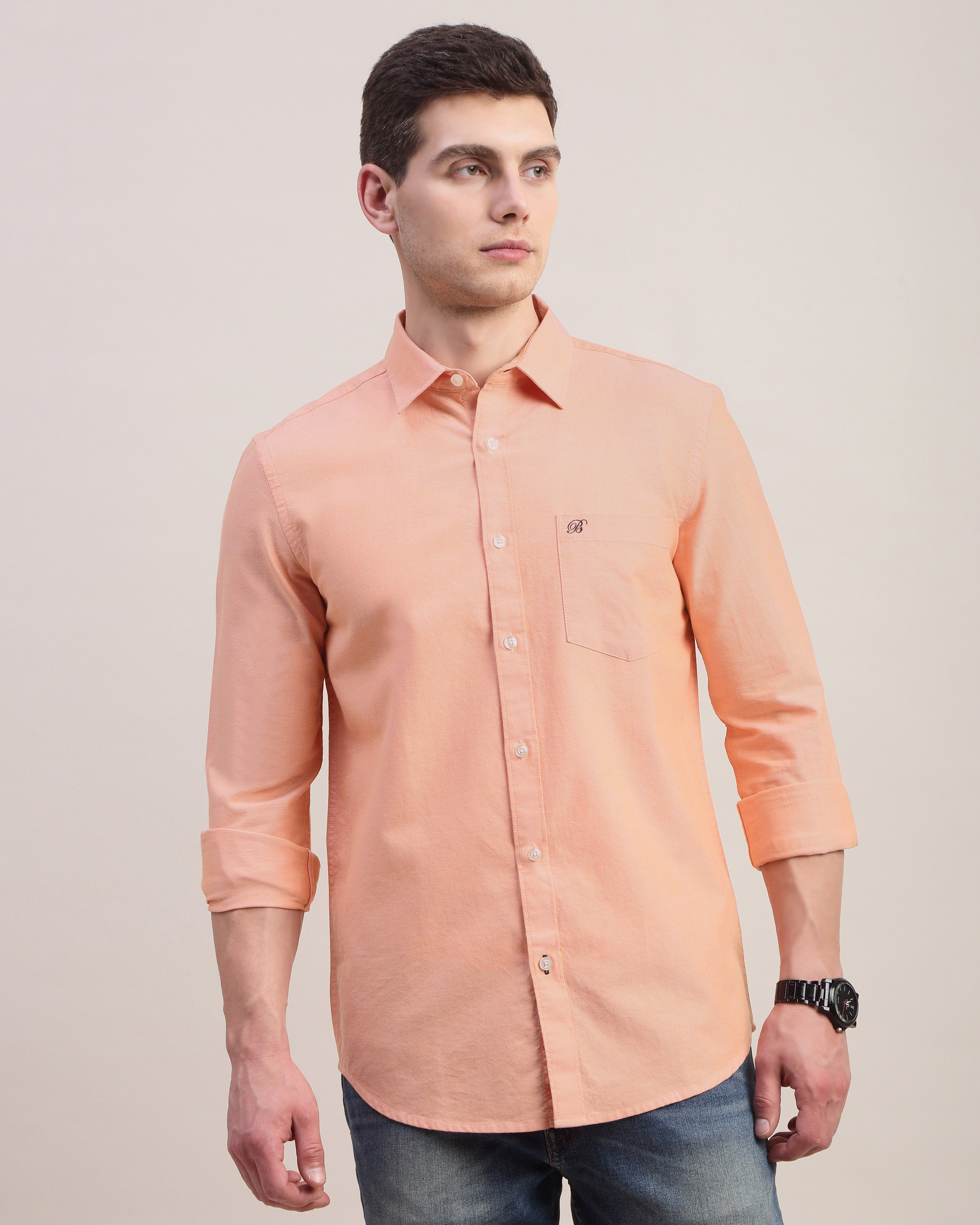 Men Orange Oxford Shirt