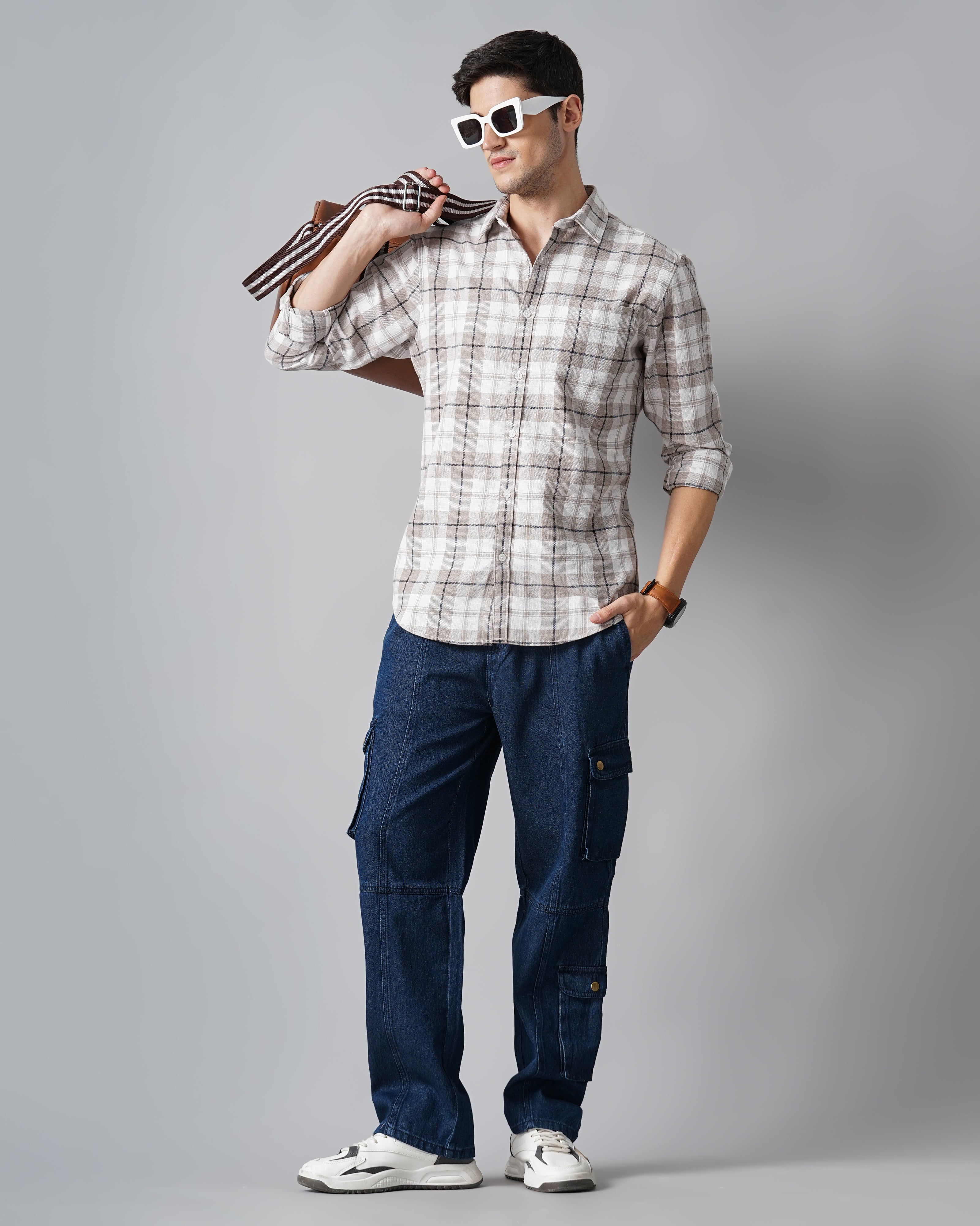 Men Grey Cotton Slim Shirt