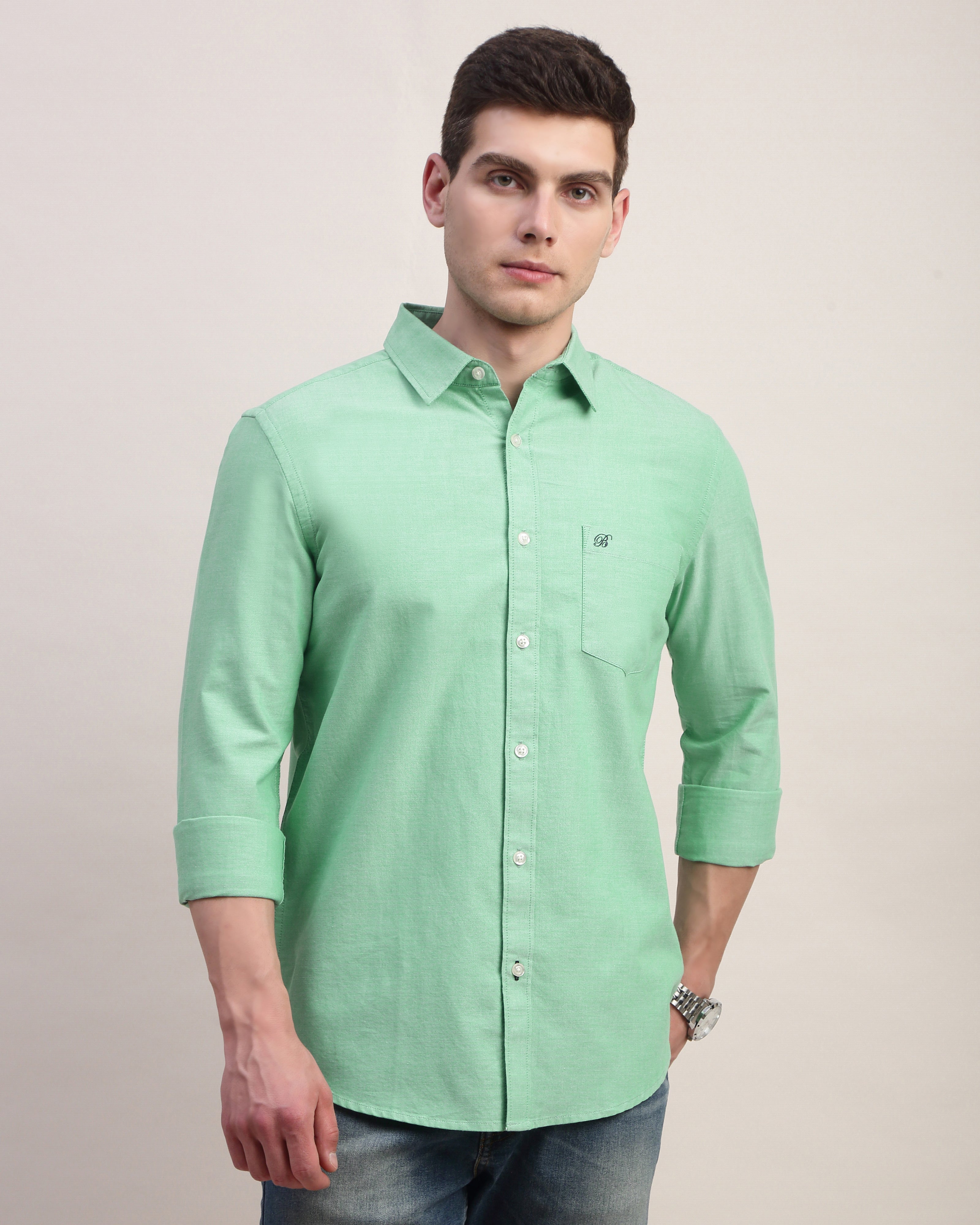 Men Green Oxford Shirt