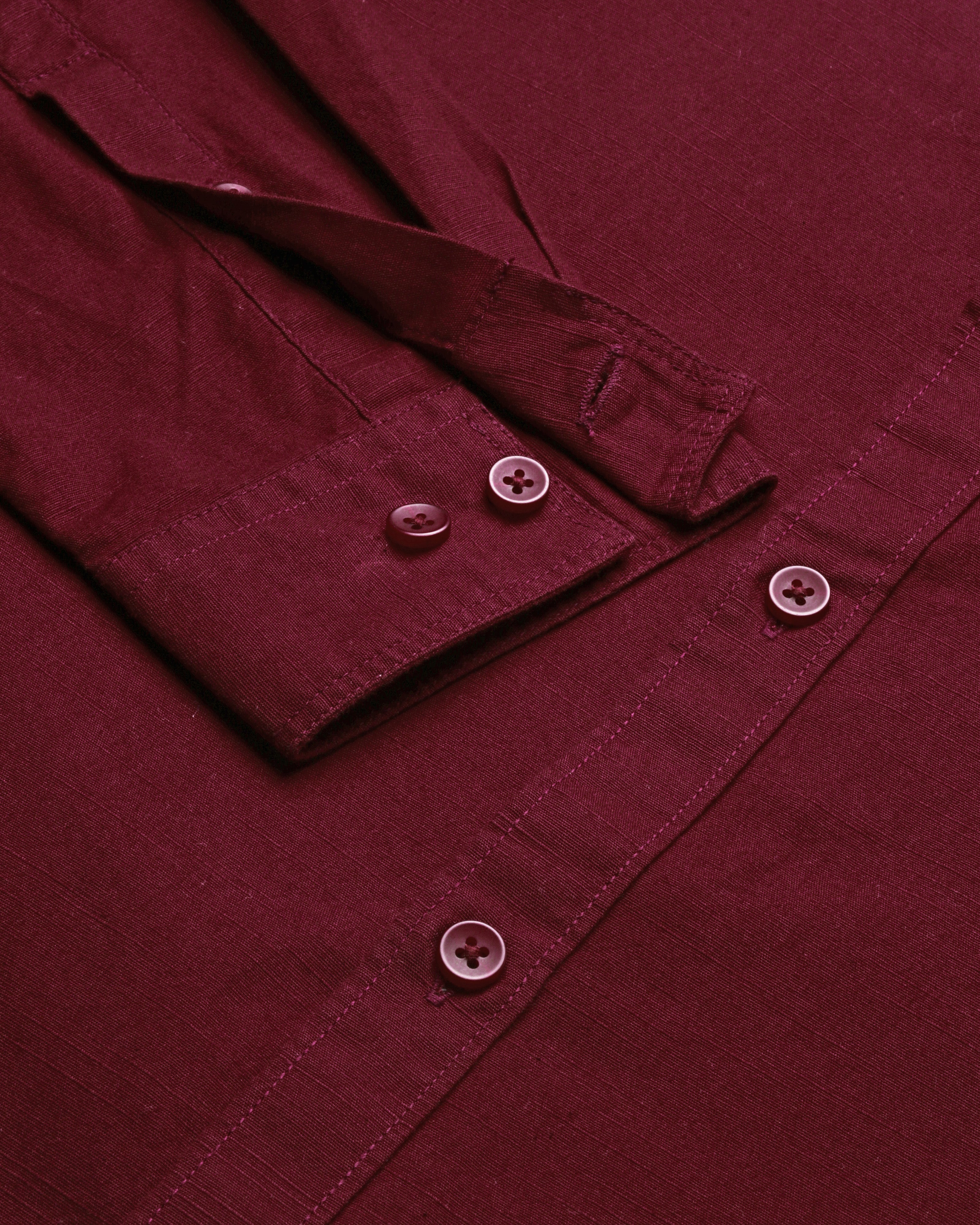 Men Maroon Cotton Slim Shirt