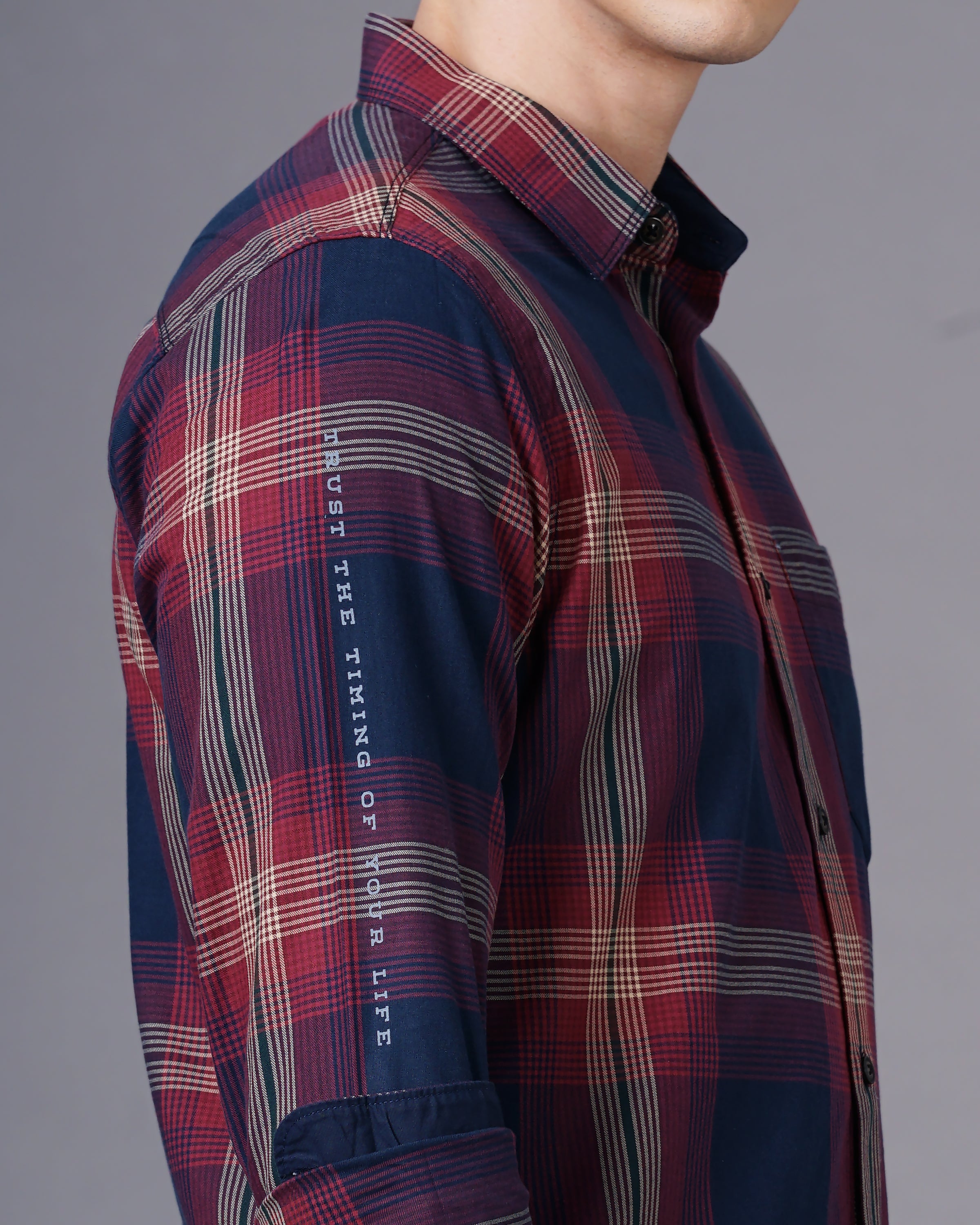 Men Red Cotton Slim Shirt