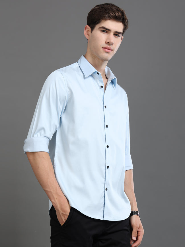 Men Blue Satin Shirt