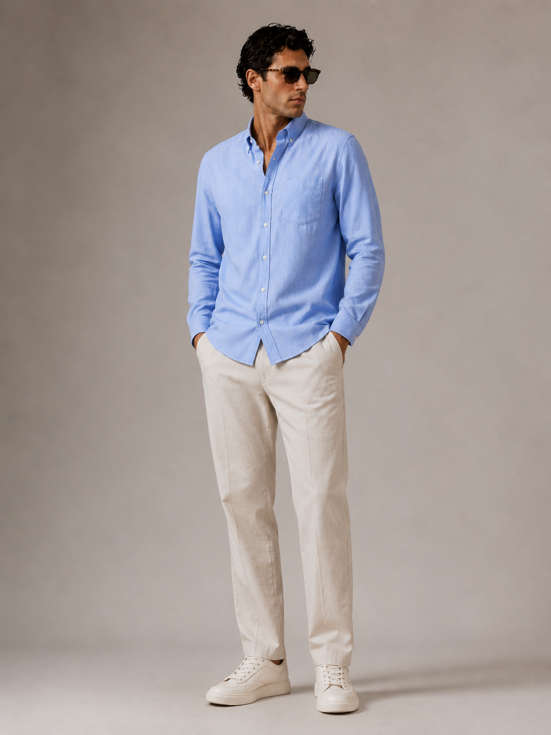 Men Blue Oxford Button Down Shirt