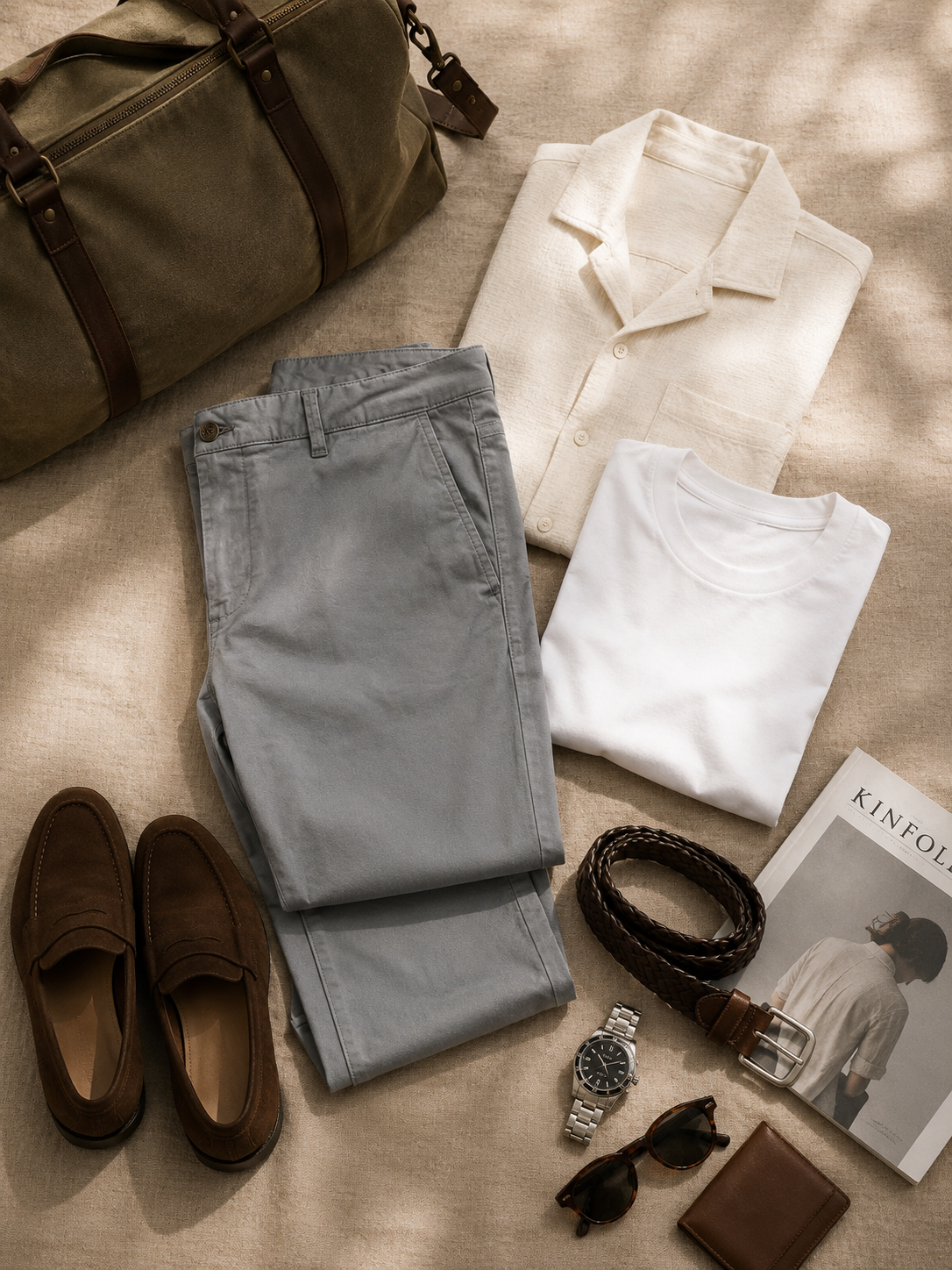 Men Grey Cotton Stretch Chino Trousers