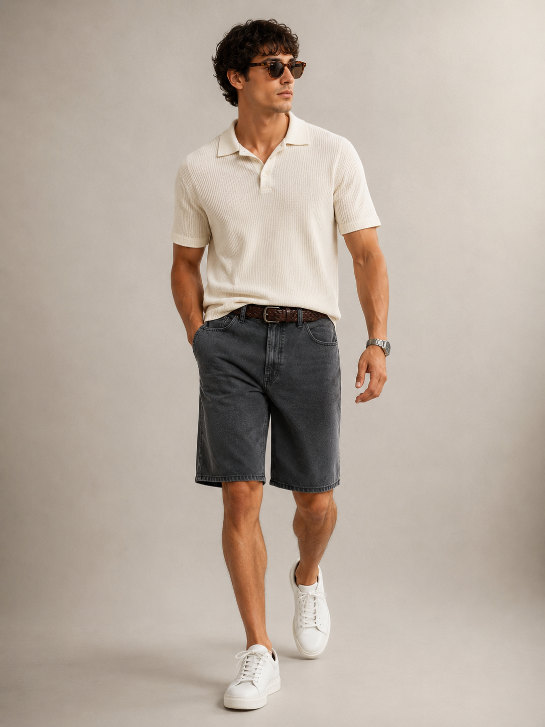 Men Black Washed Denim Shorts