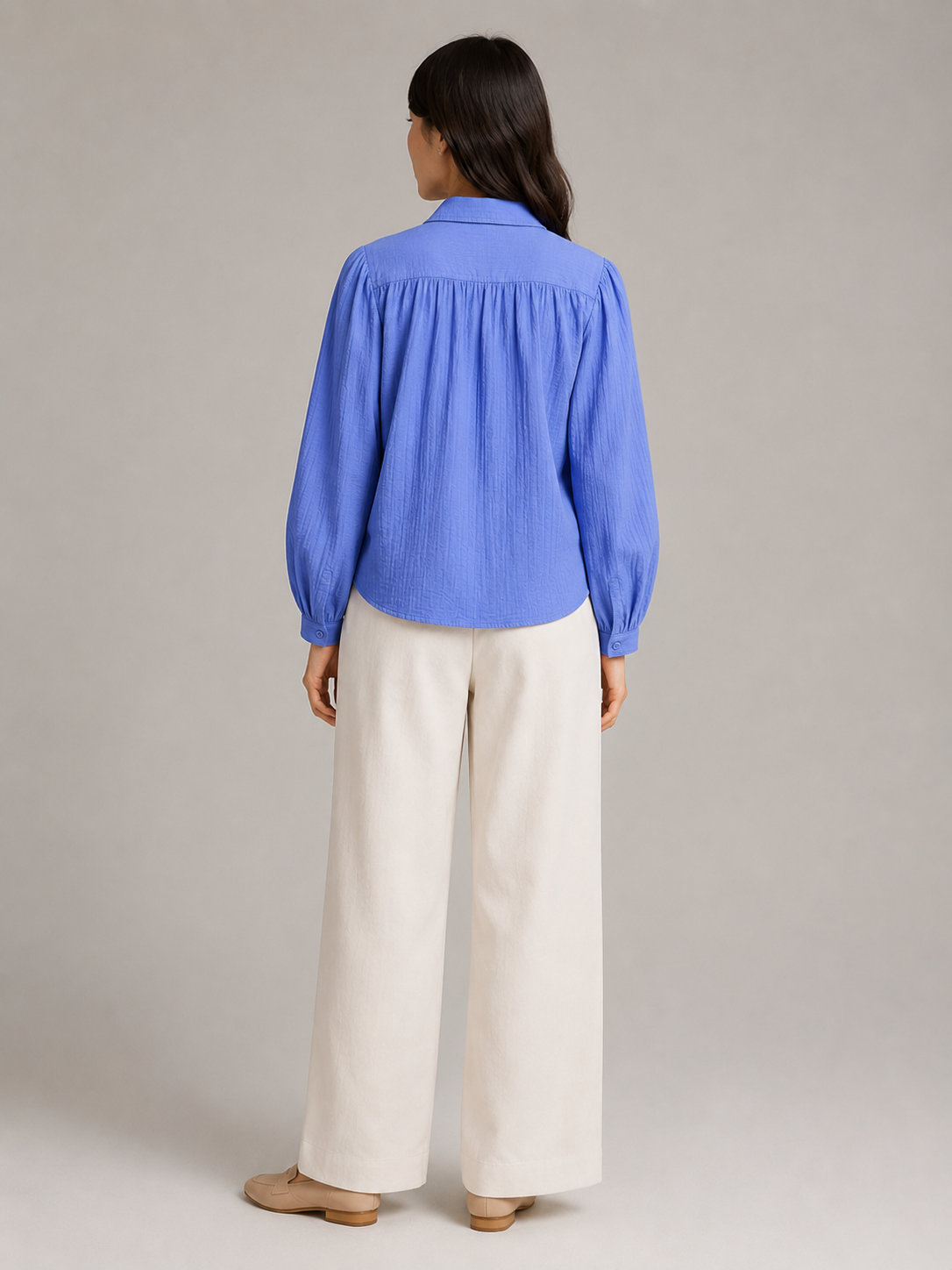 Women Blue Batwing Sleeve Shirt