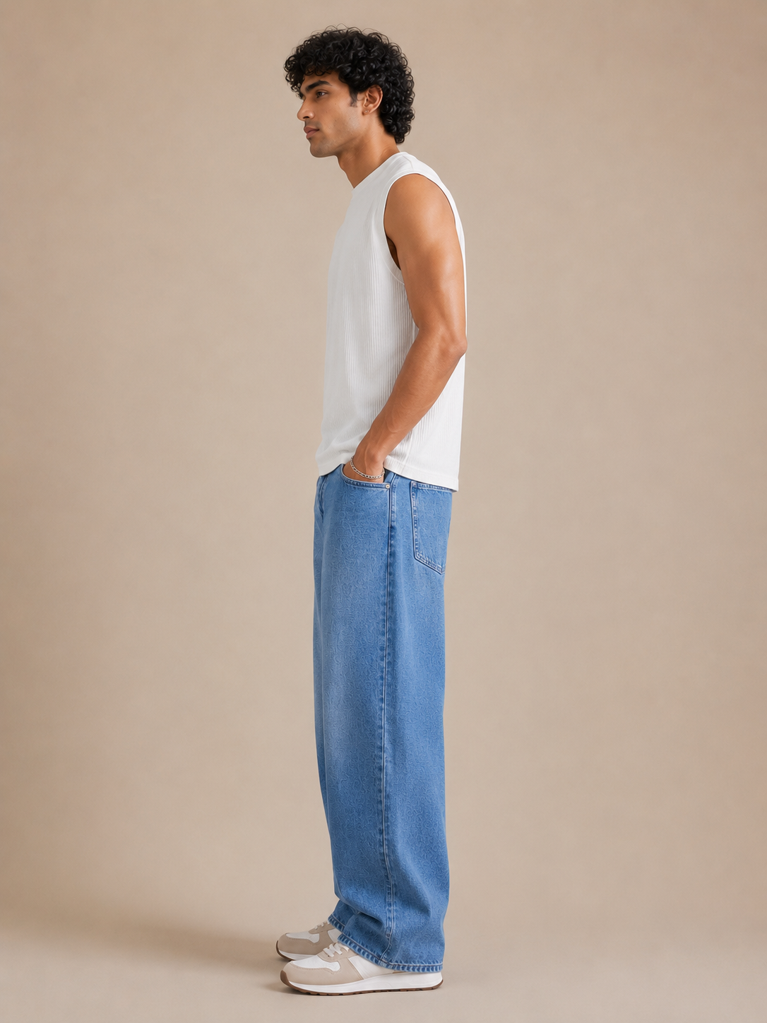 Men Blue Wide Leg Baggy Jeans