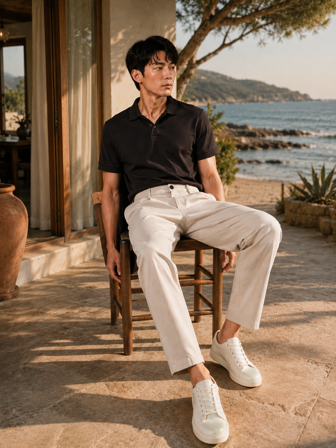Men Cream Pleated Tailored Trousers
