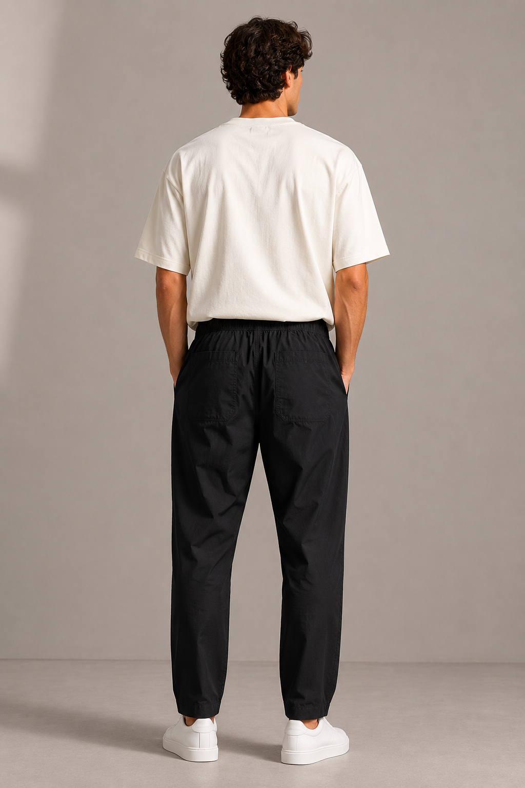 Men Navy Relaxed Drawstring Trousers