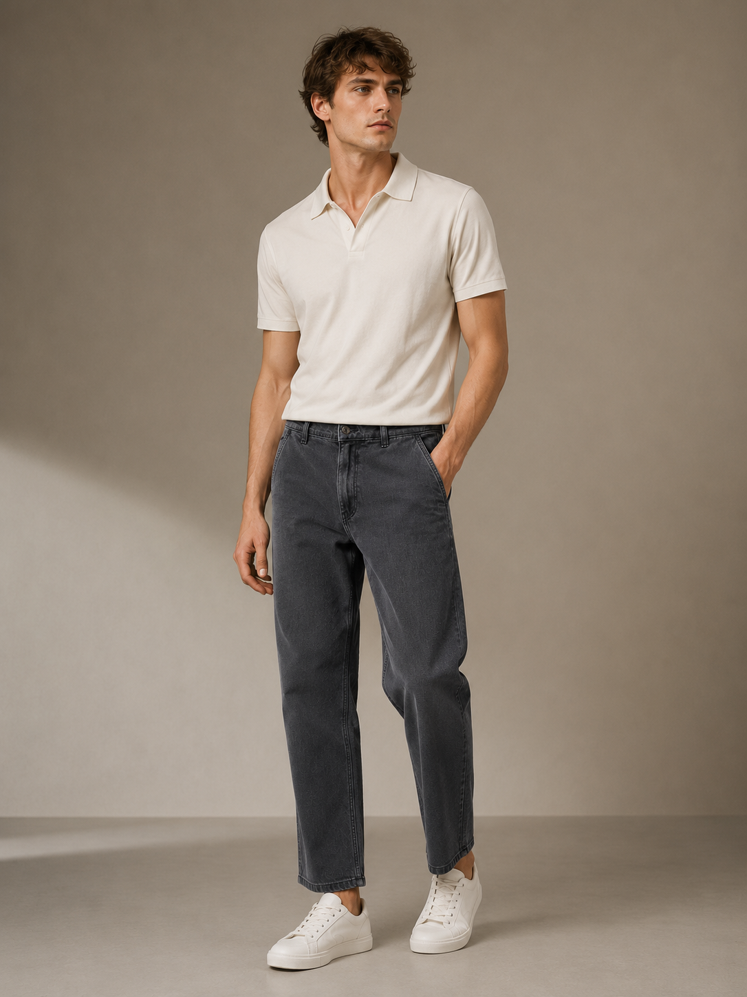 Men Grey Drawstring Denim Jeans