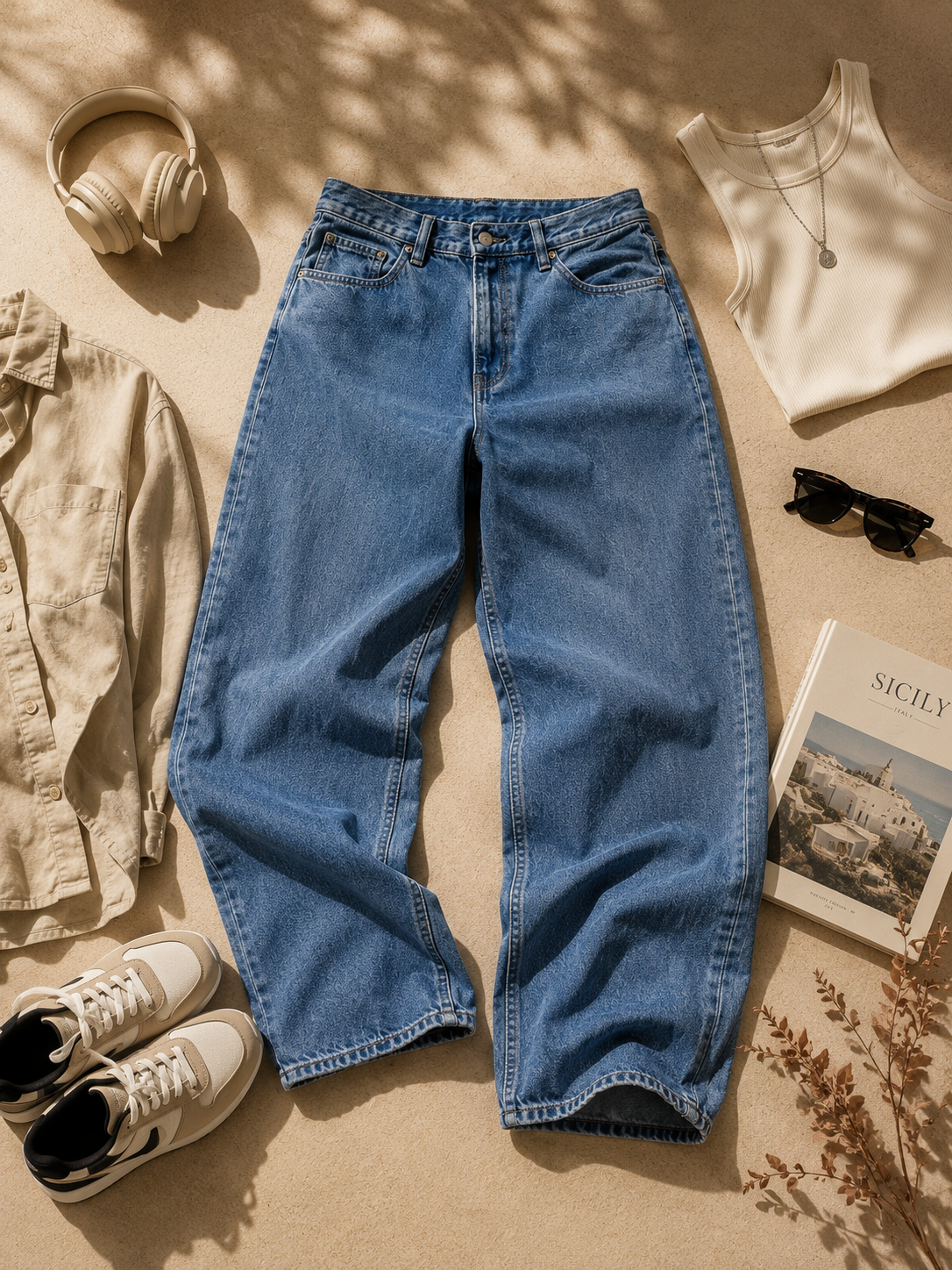 Men Blue Wide Leg Baggy Jeans