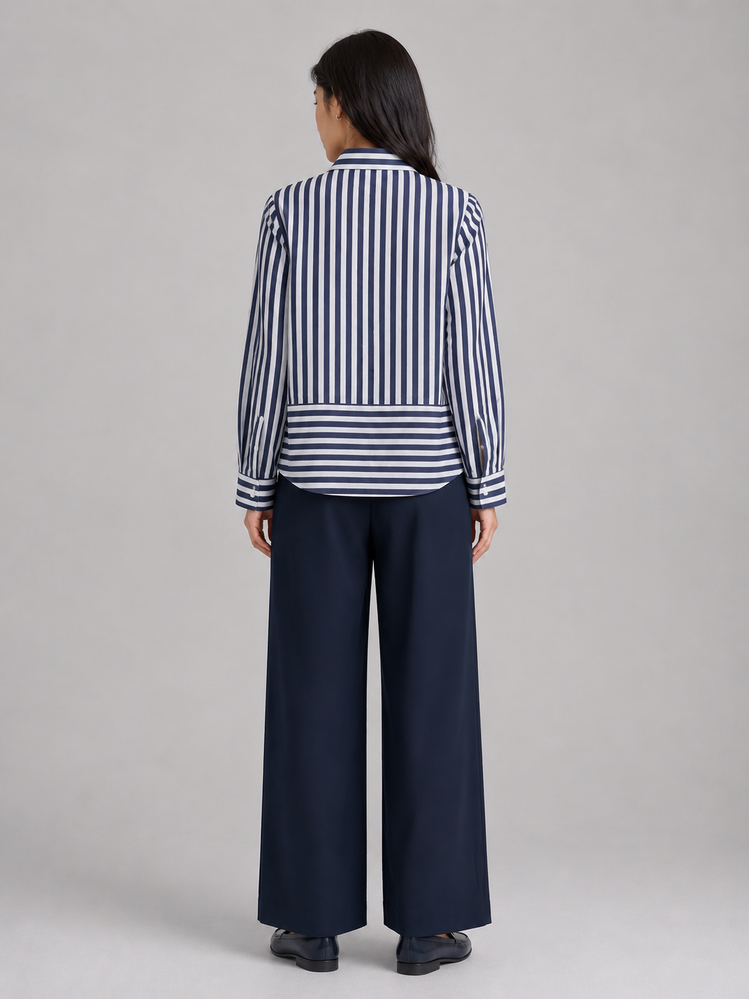 Women Navy Stripe Panel Detail Shirt