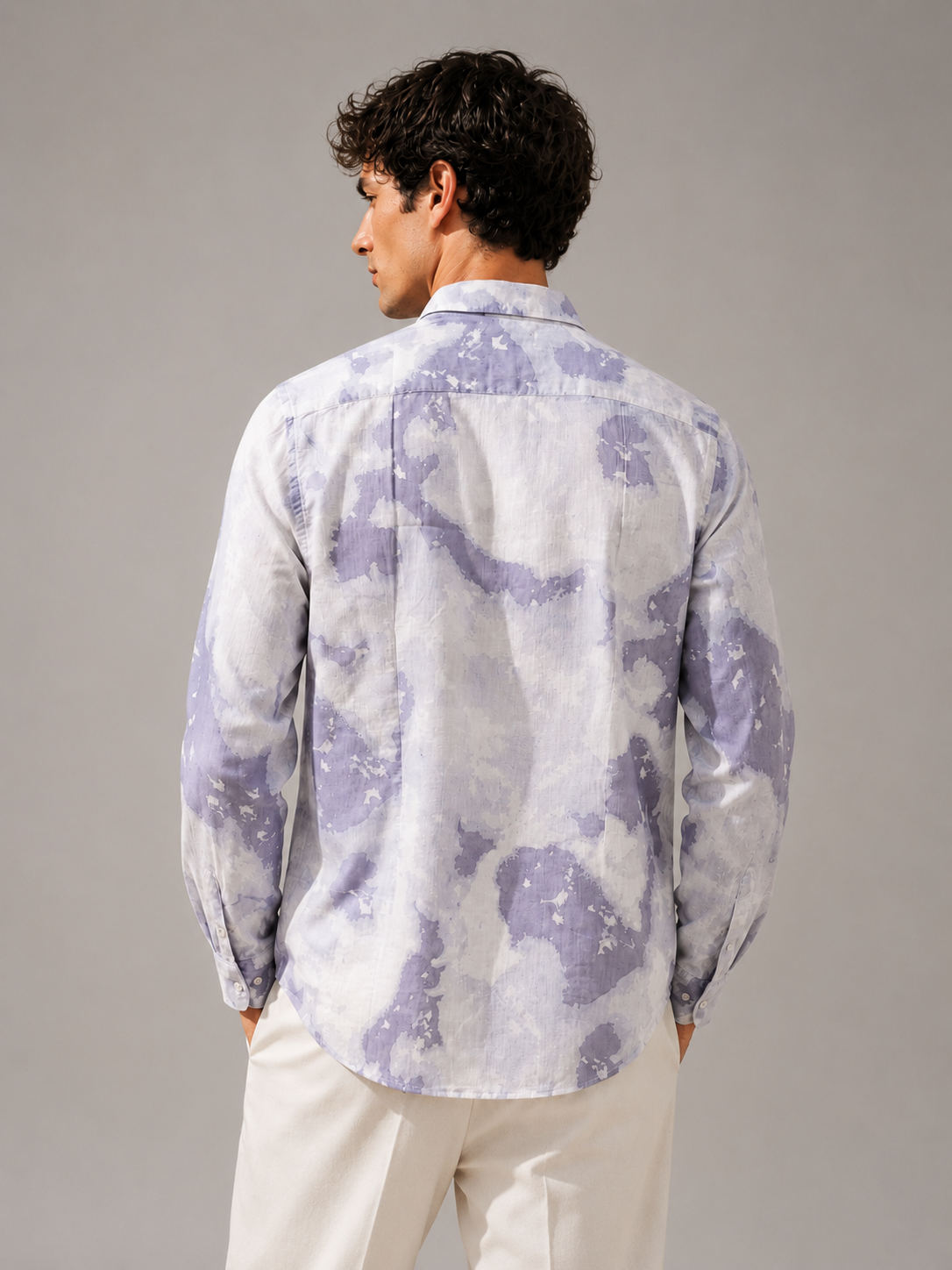 Men Purple Watercolor Print Shirt