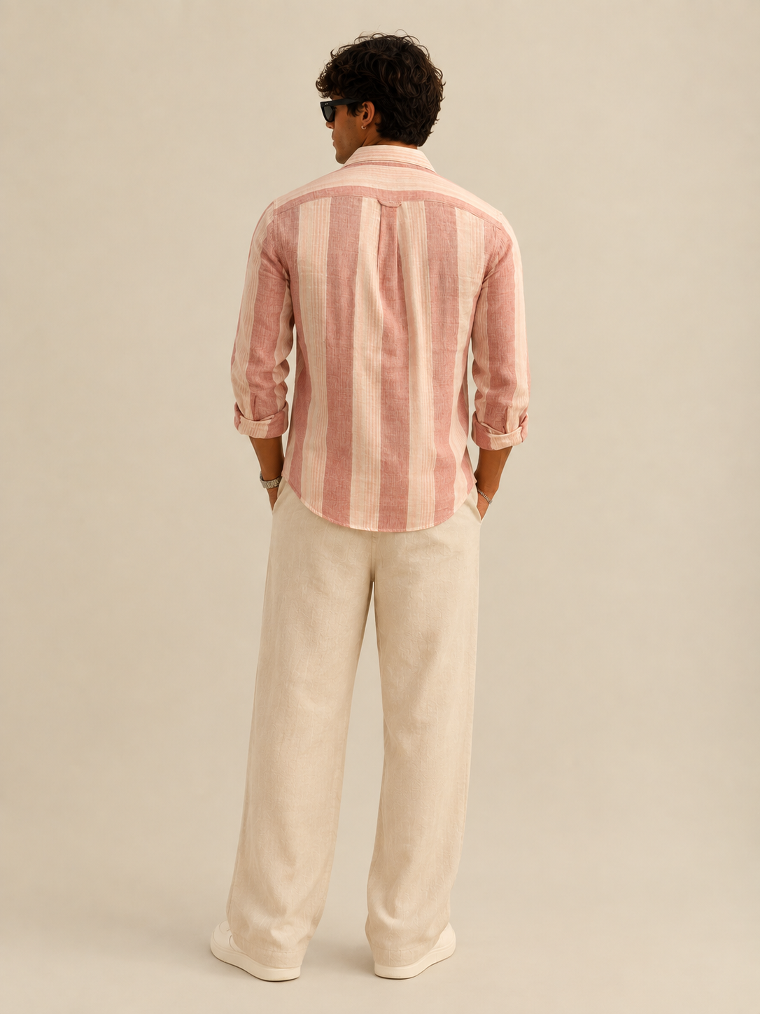 Men Red Vertical Stripe Long Sleeve Shirt