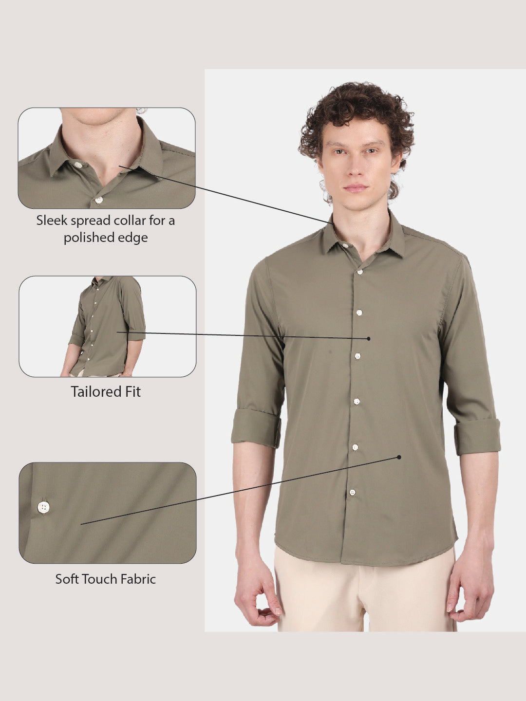 Men Olive Slim Fit Spread Collar Full Sleeve Casual Shirt