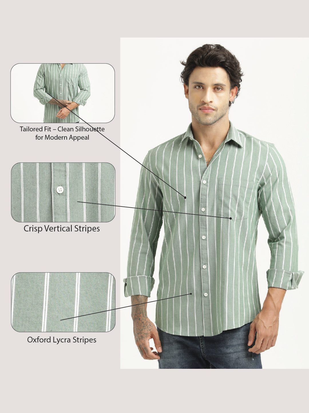 Men Striped Oxford Lycra Shirt