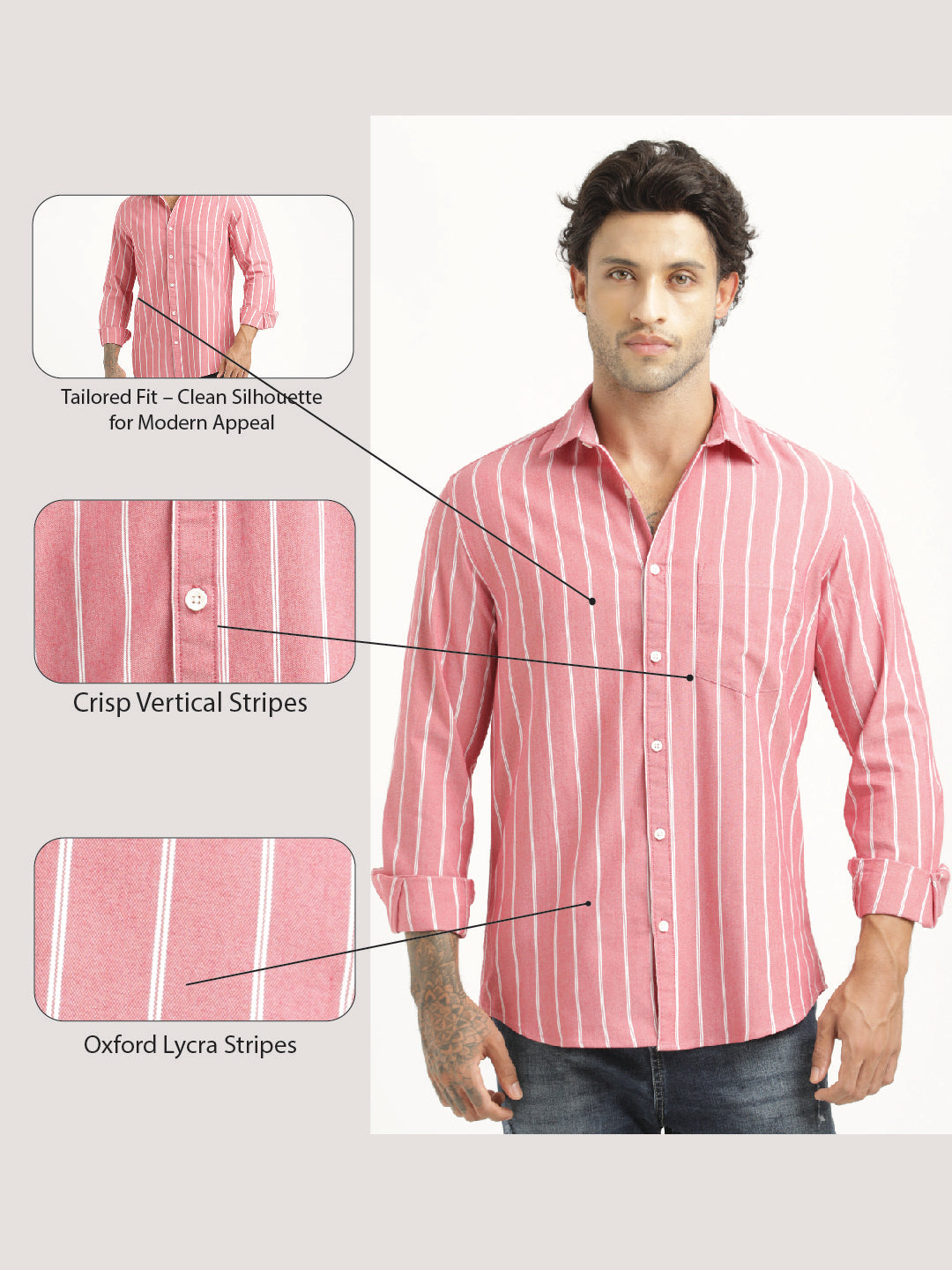 Men Striped Oxford Lycra Shirt