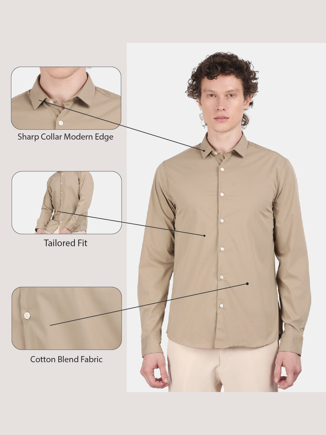 Men Khaki Slim Fit Spread Collar Full Sleeve Casual Shirt