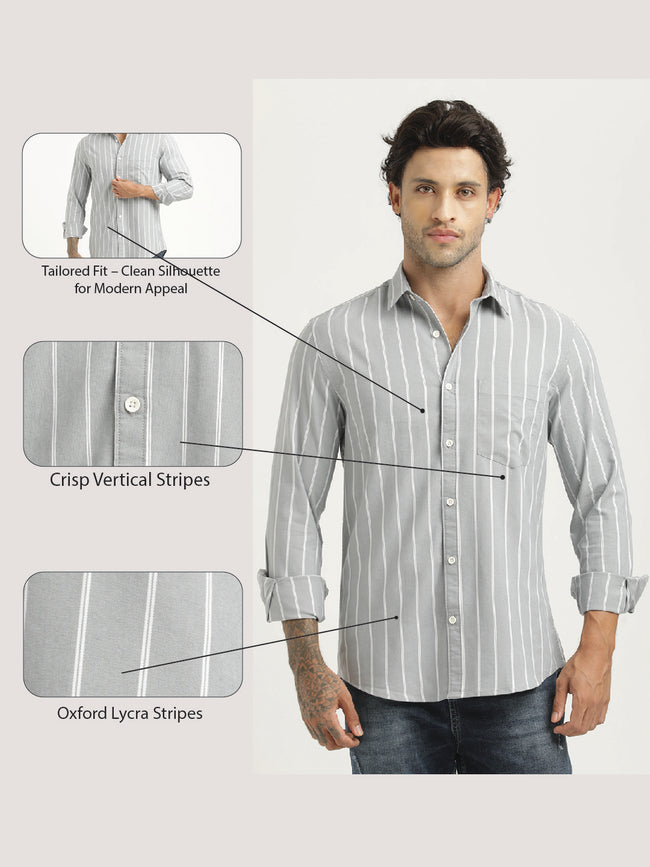 Men Striped Oxford Lycra Shirt