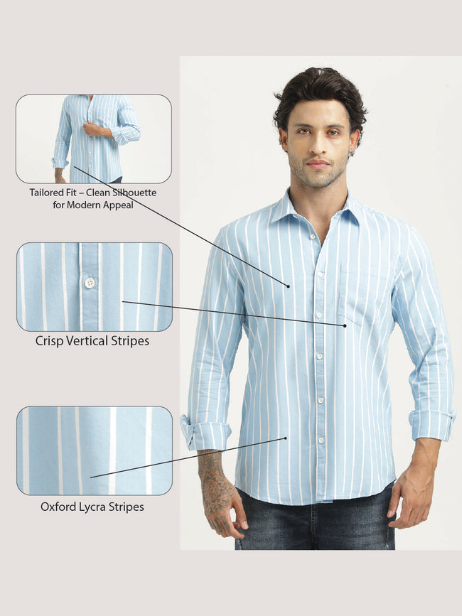 Men Striped Oxford Lycra Shirt