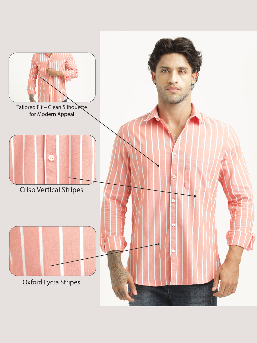 Men Striped Oxford Lycra Shirt