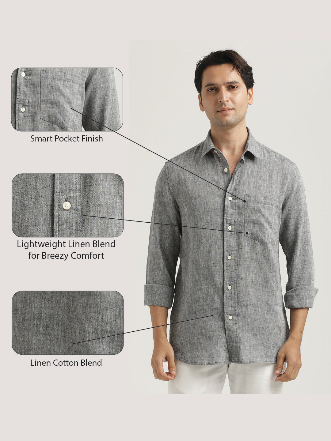 Men Linen-Cotton Blend Shirt