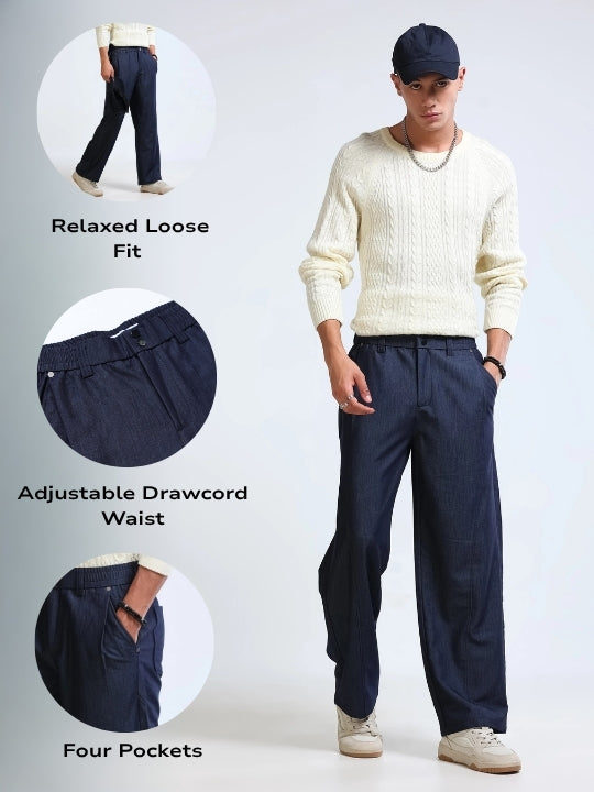 Men Blue Drawcord Pants
