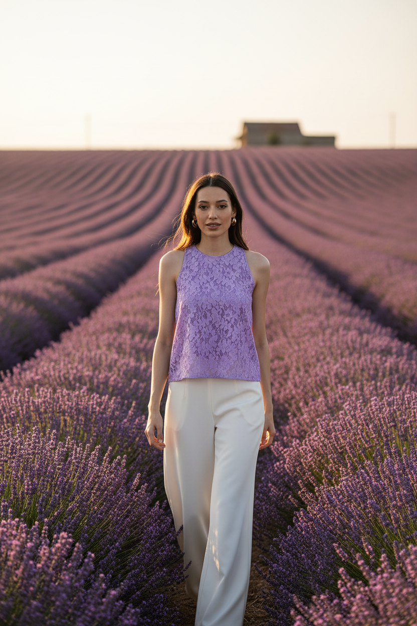 Women Lavender Lace Top