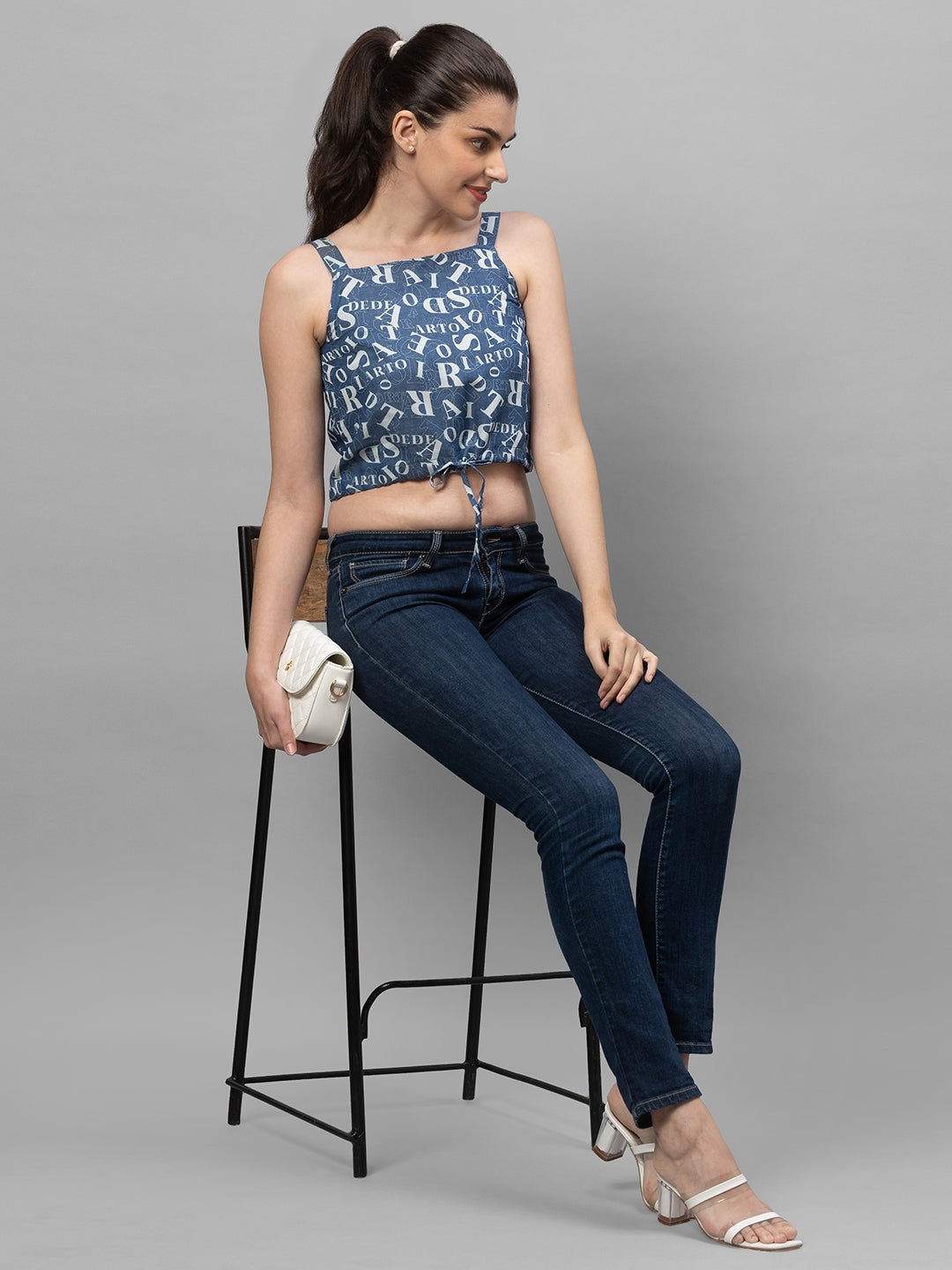 Women Blue Printed Crop Top